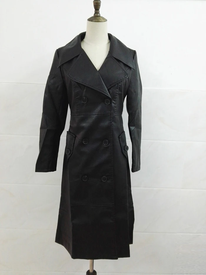 PU Long Leather Trench Coat Women 2019 New Autumn Winter Leather Trench Coat Slim Female Long Coats Plus Size M-3XL Outwear 18