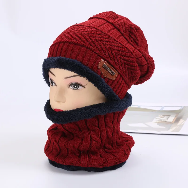 2 pcs of red Modis/зимняя вязаная шапка для мужчин и женщин, 2 предмета в комплекте, Теплая эластичная повязка аксессуары для волос Детские повязки для волос, Шапка-бини - Цвет: 2 pcs of red