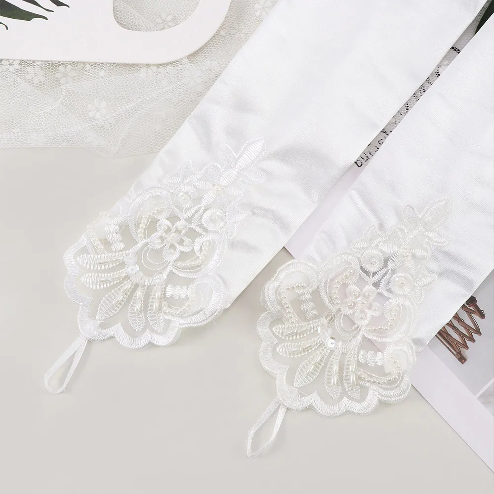 Женские белые перчатки без пальцев с вышивкой из искусственного жемчуга, свадебные коктейльные перчатки, отличное качество, украшенные бисером, нарядное платье