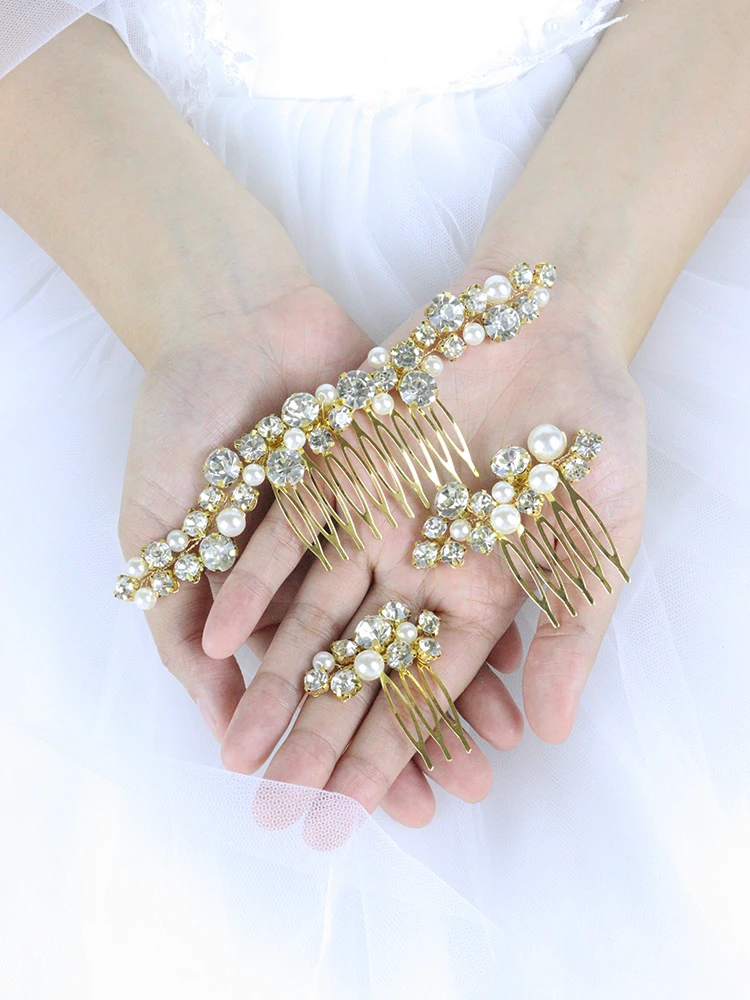 Luxury Rhinestone Bridal Hair Comb 3PCS Wedding Hair Jewelry Set Bride Clips for party Headdress Women Ornaments