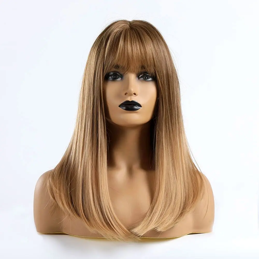 

TINY LANA Straight Medium Length Women Brown Blonde Synthetic Wigs Heat Resistant Cosplay Wigs High Temperature Fiber For Lady
