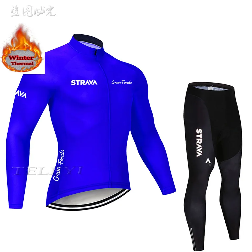 15 STRAVA Pro Team зимний велокостюм набор из флиса Ropa Ciclismo Invierno MTB велосипедная одежда велокостюм из флиса - Цвет: 15