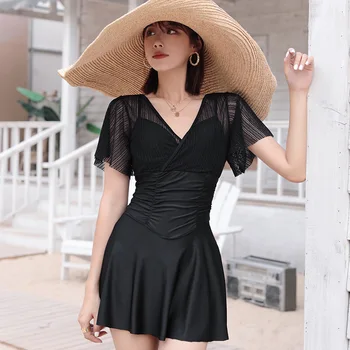 

Woman Swimsuit Swimwear Ladies Bathing Suits 2019 Large Size Female One Piece Cover Push Up Korean Sexy Suit Solid Polyester