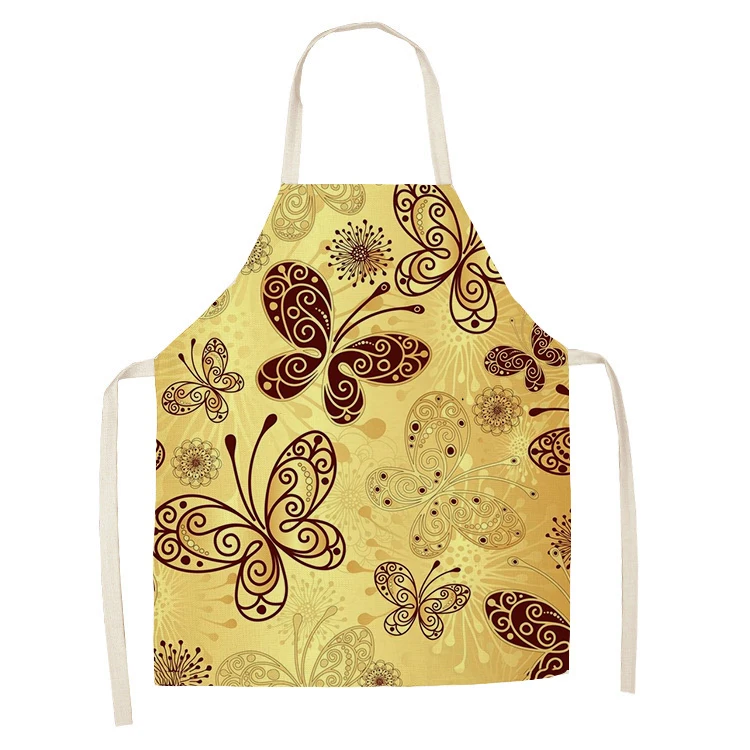 Kitchen Cooking Apron Beautiful Butterfly Printed Home Sleeveless Cotton Linen Aprons for Men Women Baking Accessories 53*65cm