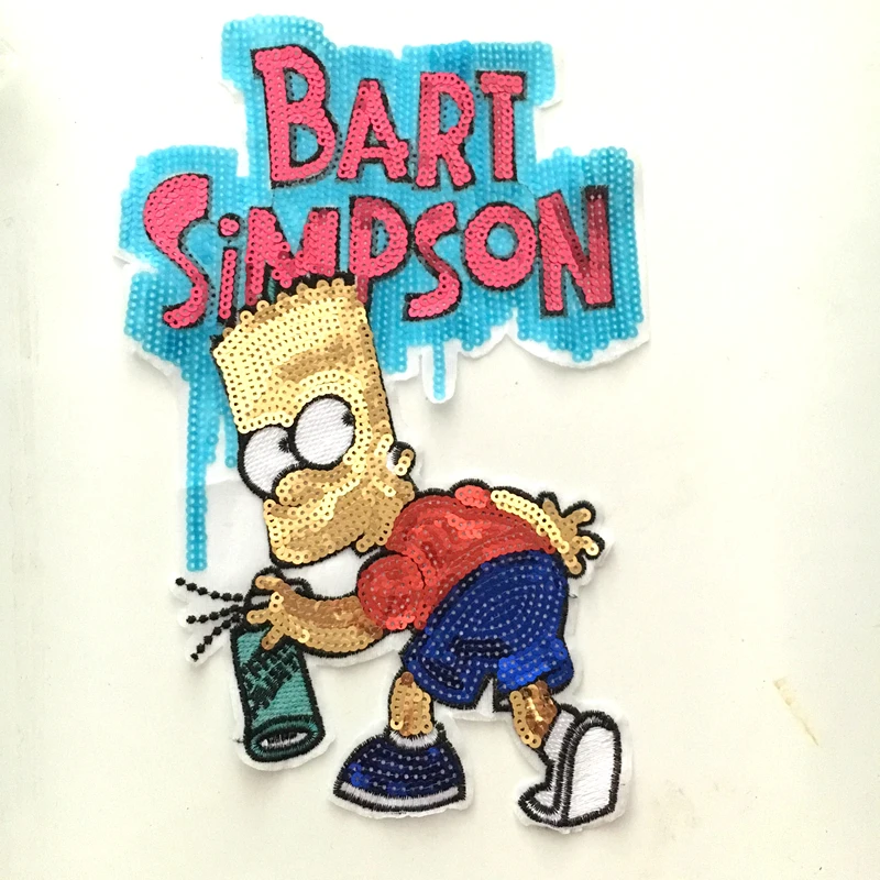 

Large BERT Simpson Sequined Sew on Patches for Clothes Cartoon Animation Sequins Embroidery Appliques Sewing DIY Accessories