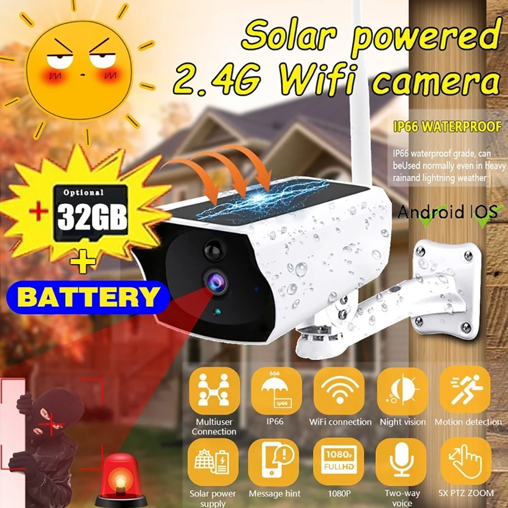 IP камера видеонаблюдения с солнечной батареей 1080P Wi Fi ИК ночное видение|Камеры