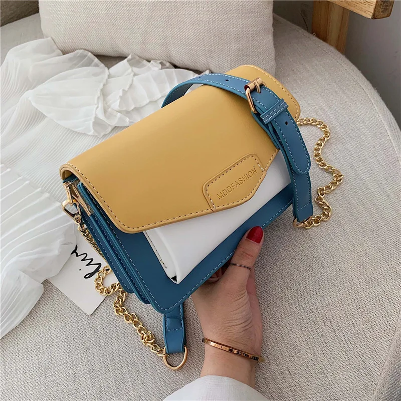 

Contrast color Leather Crossbody Bags For Women 2019 Travel Handbag Fashion Simple Shoulder Messenger Bag Ladies Cross Body Ba