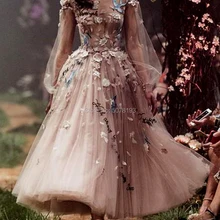 N 368, розовое платье с круглым вырезом, естественное ТРАПЕЦИЕВИДНОЕ, длиной до щиколотки, Тюлевое платье для торжественных мероприятий/Вечерние платья с вышивкой и пуговицами