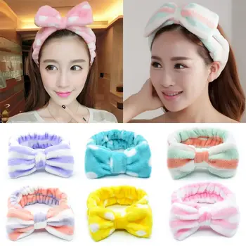 

New Soft Coral Fleece Big Bow Dot Striped Hair Band Headwear Make Up Bath Shower Spa Women Headband Styling Tools Accessories