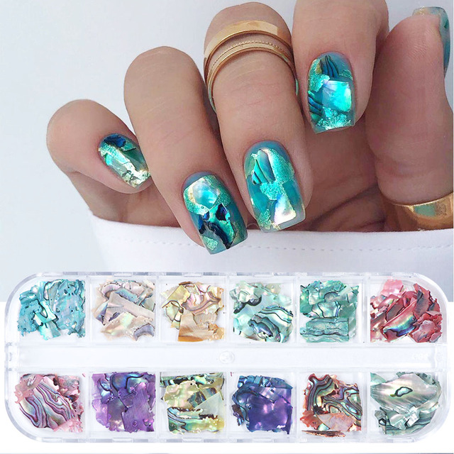 Abalone Shell Nail Art Glitter Natural Sea Shell Slices Nail Charms Flake Powders Shiny Sequins Manicure Design  FBBY