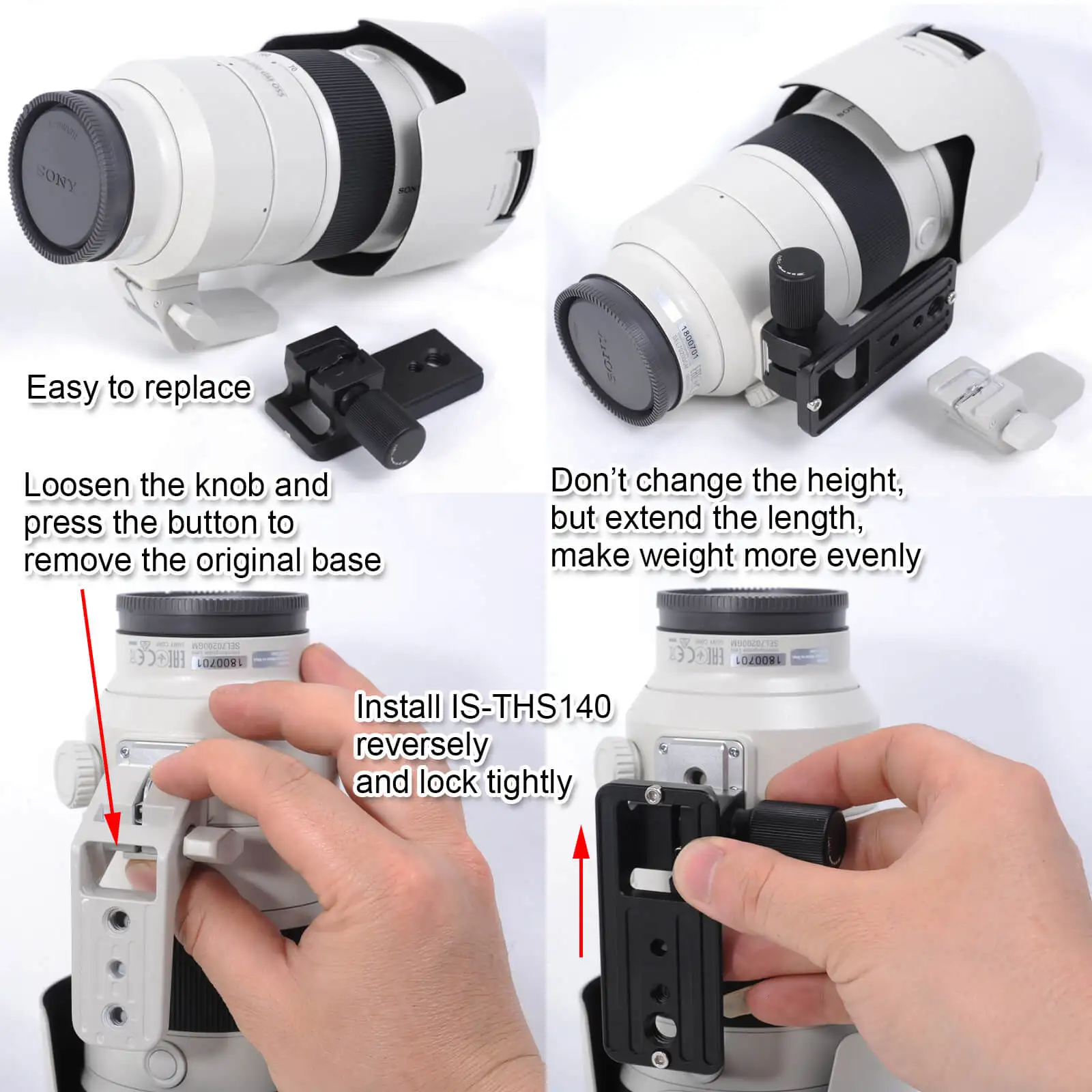 Lens Collar Replacement Foot ARCA 85mm Base for Sony FE 70-200mm f/2.8 GM OSS and Sony FE 100-400mm f/4.5-5.6 GM OSS Lens