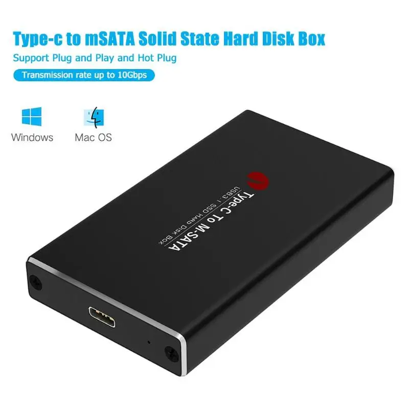 10 Гбит/с USB3.1 USB 3 0 Тип C к MSATA SSD корпус чехол жесткий диск коробка внешний мобильный