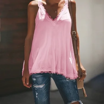 

2020 Fashion Women Tank Tops V-Neck Sleeveless Casual Lace Tops Women Clothes Bottoming Vest Shirt
