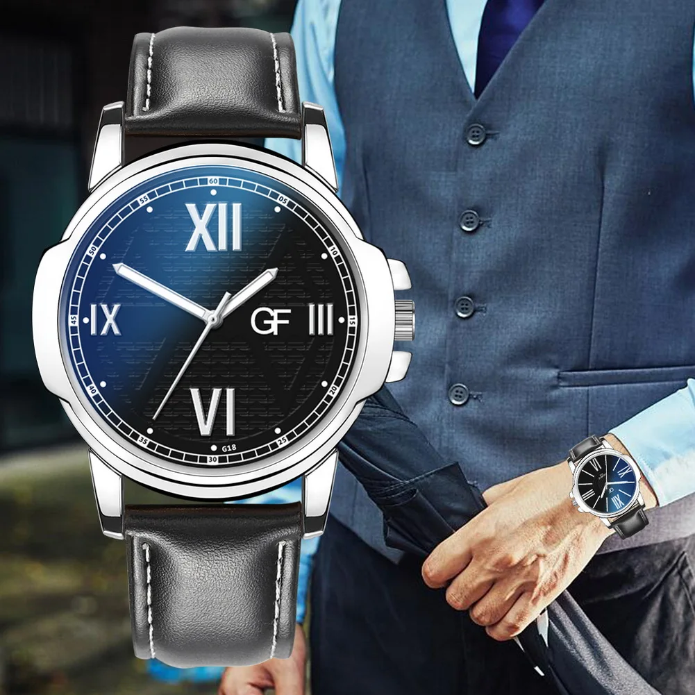 

Men Quartz Watch PU Leather Band Waterproof Business Wristwatch Gifts IK88