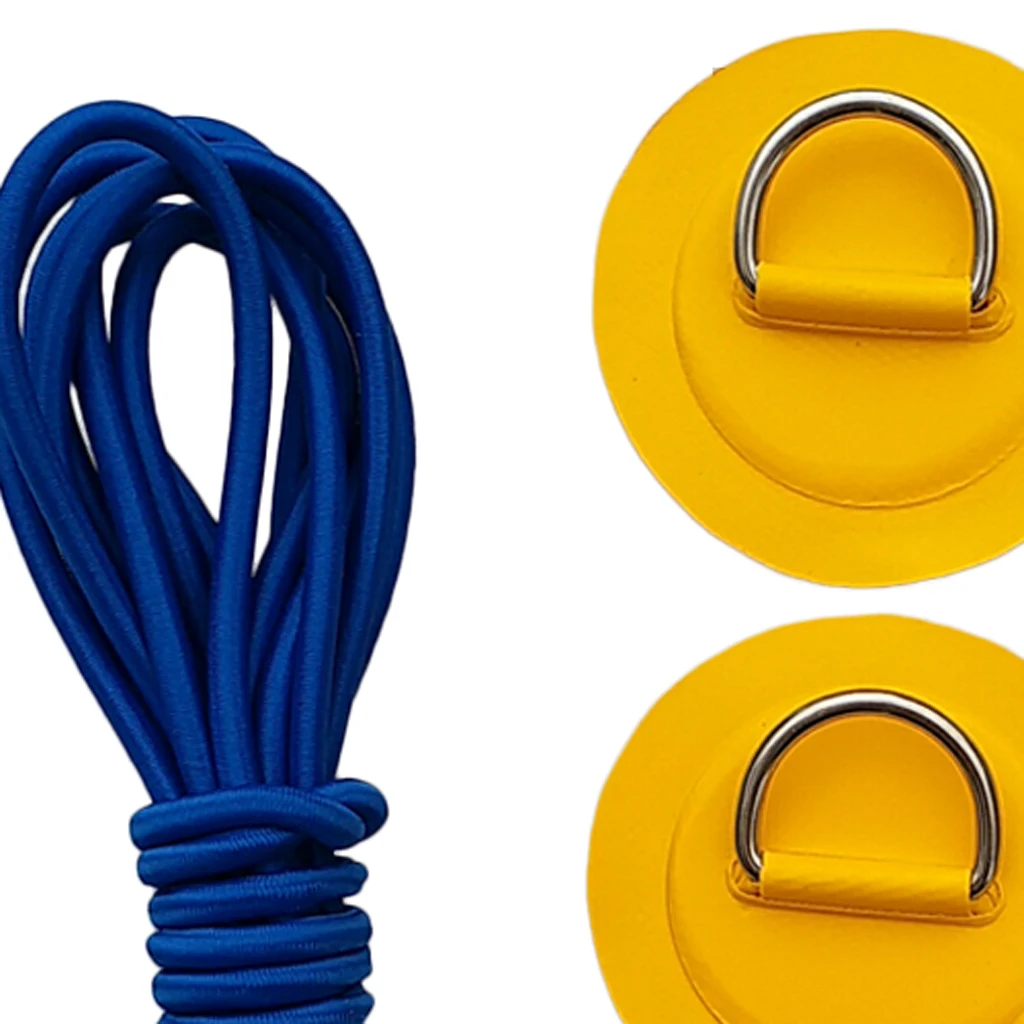 6 Pieces Kayak Boat D-Ring Patch/Pad & 5mm 5m Elastic Shock Cord Rope for PVC Inflatable Boat Kayak Raft Dinghy