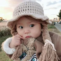 Winter Soft Warm Cute Wig Big Braid Kids Girls Princess Hat Baby Children Knitted Hat Birthday Christmas Party 48-52cm Hot 1