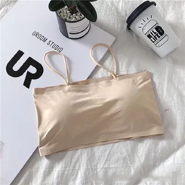 Summer Women Sling Tube Top Sexy Bra Top Breathable Chest Pad Wearing Underwear Seamless Ice Silk Breast Wrap Lingerie Female skin color