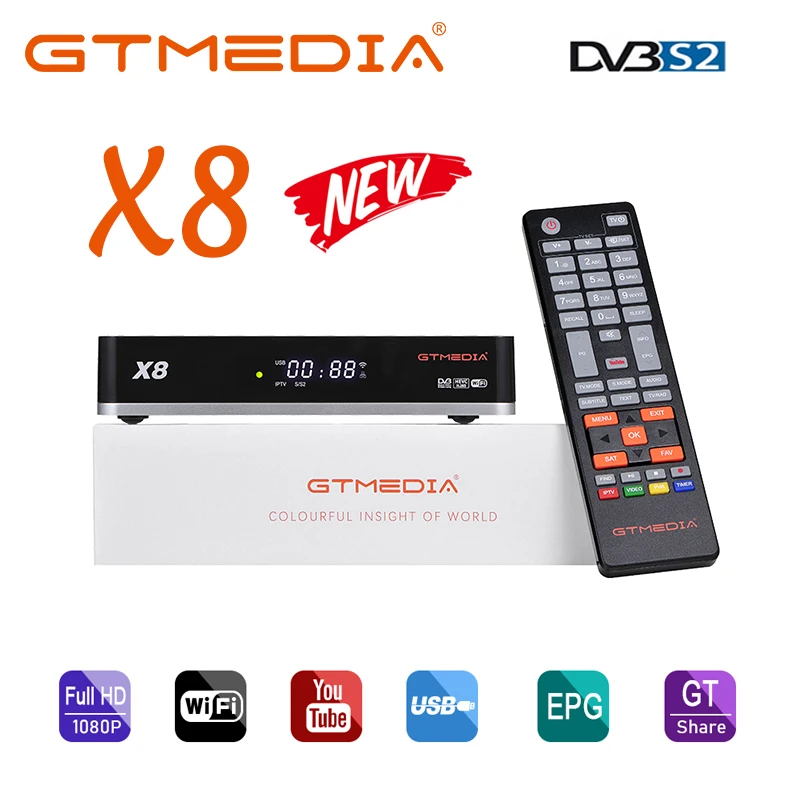 Приемник спутникового ТВ GTmedia X8 DVB-S/S2/S2X встроенный Wi-Fi | Электроника