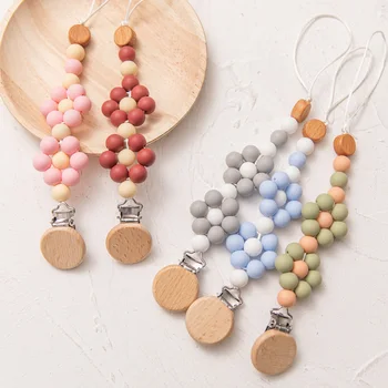 수제 실리콘 아기 나무 젖꼭지 체인 클립, 단색 BPA 무료 Teether 젖꼭지 체인 홀더 체인, 아기 장난감, 1 개