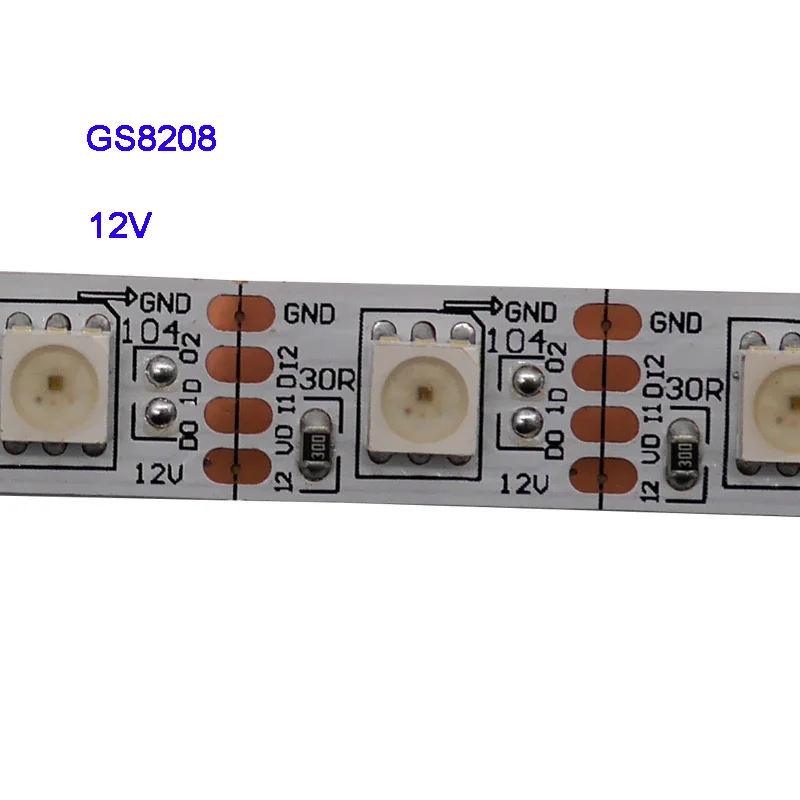 GS8208 смарт-пикселей светодиодные полосы; 1 m/3m/5 m; 30/60/144 пикселей/светодиодов/m; WS2811 обновлена; DC12V, IP30/IP65/IP67, черный/белый PCB, 5050 SMD RGB