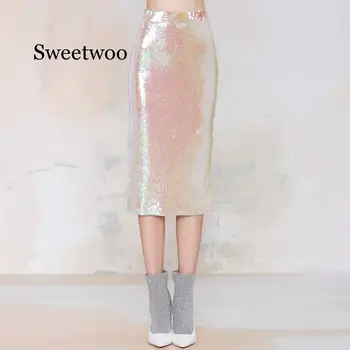 

Women 2020 New Arrival Fashion Retro High Waist Female Sequined Shiny Bodycon