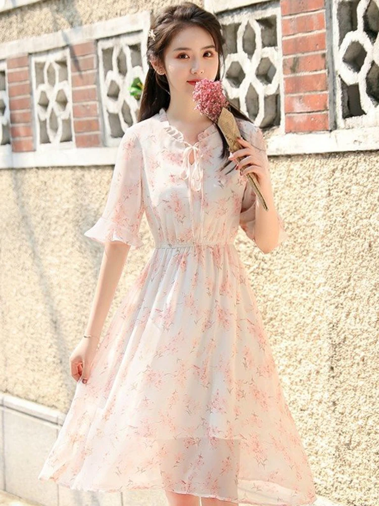 ヴィンテージイングランドスタイル花シフォンドレス女性スウ夏ドレス ドレス Aliexpress