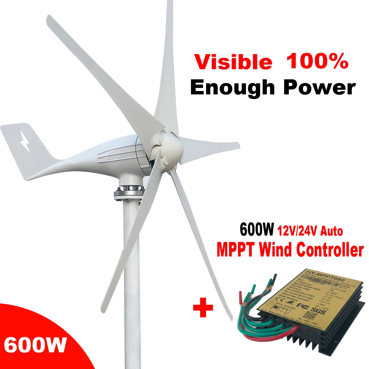 12V 24V 48VAC 600W Horizontal Axis 1000W Wind Turbine Generator Kit Micro Home Power With LED Light Free MPPT Controller | Обустройство