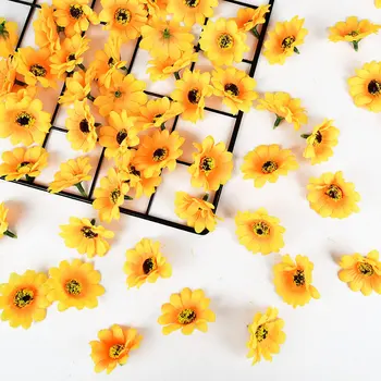 

100pc 4.5cm Artificial Sunflower Heads Fake Flower Daisy Flower For Xmas Birthday Wedding Party Decor DIY Headdress Wreath Craft