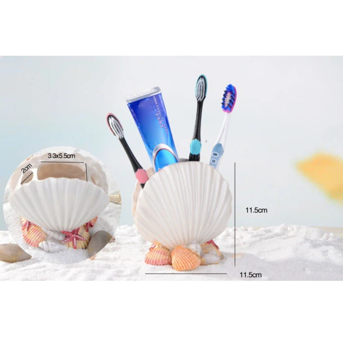 High Toothpaste Rack Resin Toothbrush Holder Innovative Shell Shaped Pen Holder Case LG66