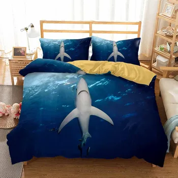 

Sea Animals Microfiber Duvet Cover Shark Bed Cover Pillowcase Single Double Bed Linen Set Quilt Cover Girls Boys Bedroom Bedding