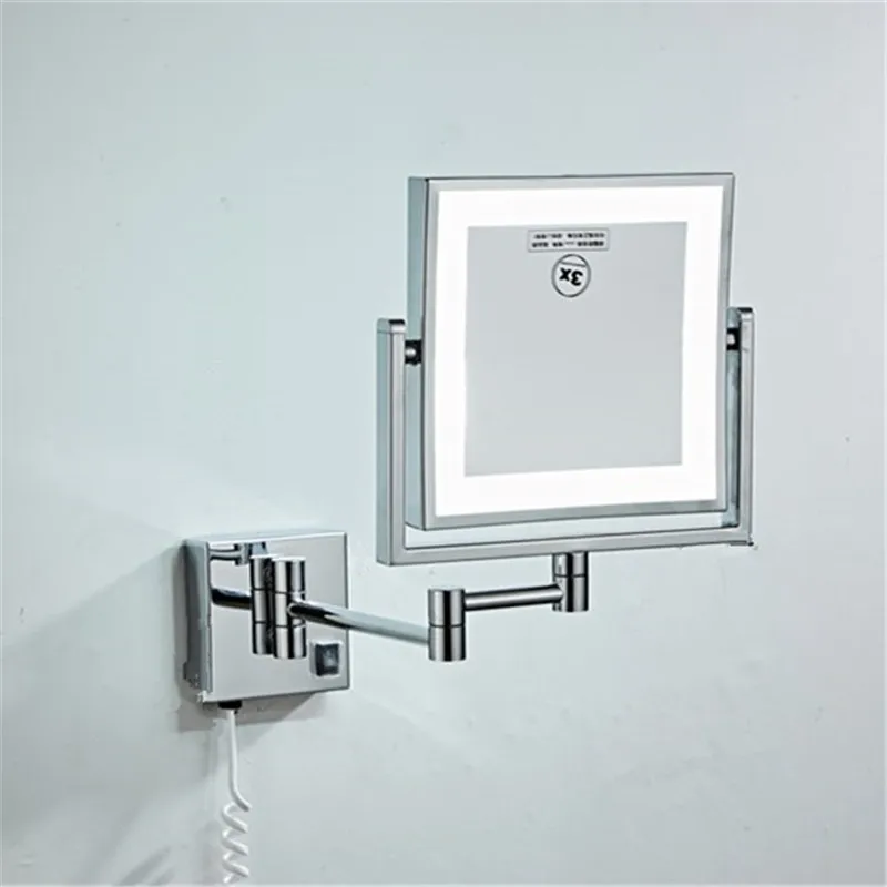 

LIUYUE Makeup Mirrors Copper Chrome Wall Mounted Extending Folding Double Side LED Light Mirror 3 x Magnification Bath Mirror