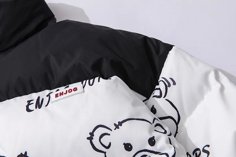 Patchwork Cartoon Bear Heated Parka