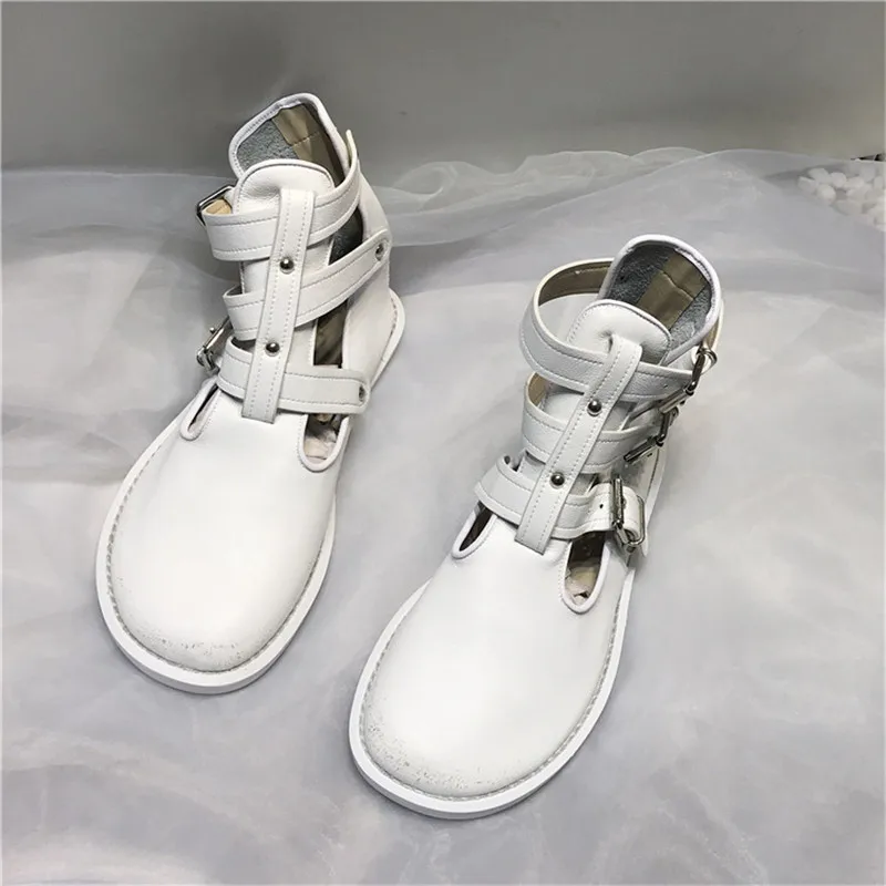 

Zapatos De Mujer Summer Autumn Cuts Out Ankle Boots Women Belt Buckle Designer Ladies Shoes Botas Feminina Round Toe Soft Flats