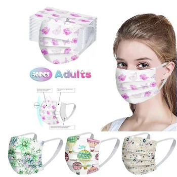 

Disposable Unisex Printed White Soft Masks For Adults 3-Layer Masks 50PCS Unisex Face Mouth Mask Earloop Fast Delievry New
