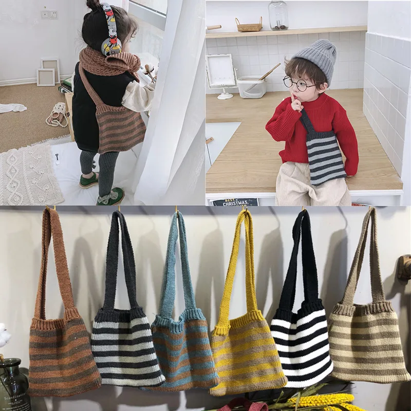 

Children Kids Autumn Winter Mini Small Bag Cute Wool Knit Braid Striped Coin Purse Fashion Accessories Gifts Wholesale