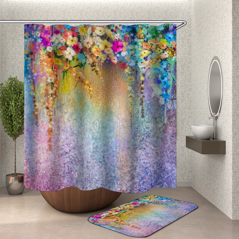 Цветочная занавеска для душа s 3d занавеска для ванной из водонепроницаемой ткани занавеска для ванной комнаты крючки сцена занавеска для душа или коврик - Цвет: HY530