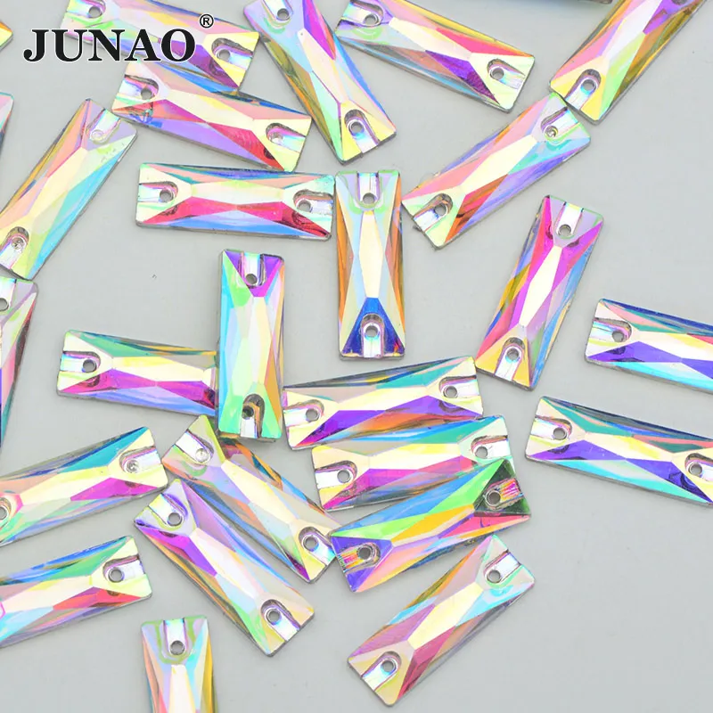 JUNAO, 100 шт., 10 мм, стразы для шитья с кристаллами AB, квадратная аппликация, стразы из смолы с плоским основанием, стразы для шитья одежды - Цвет: 50Pcs 7x21mm