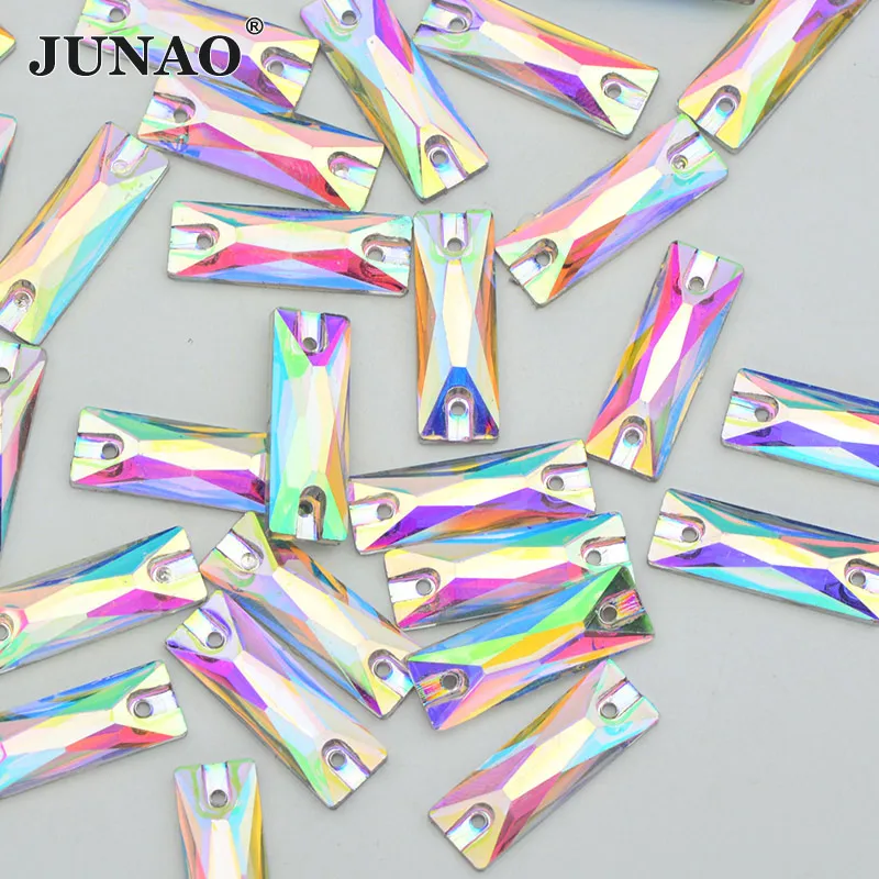 50Pcs 7x21mm JUNAO, 100 шт., 10 мм, стразы для шитья с кристаллами AB, квадратная аппликация, стразы из смолы с плоским основанием, стразы для шитья одежды - Цвет: 50Pcs 7x21mm