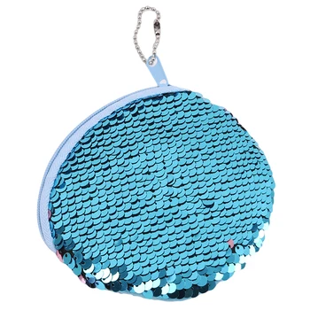 

1PC Zipper Round Mini Bag Bling Sequin Double Color Coin Bag Wallet Change Purse Earphone Cable Storage Holder Small Keys Bag