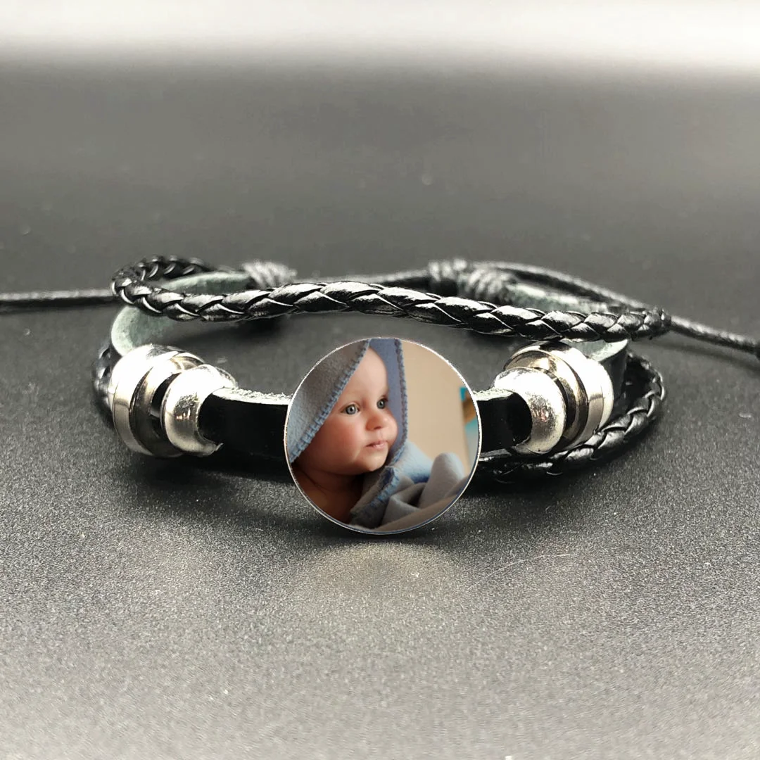 

DIY To Map Custom Photo Leather Bracelet Baby Parents Brothers and Sisters Family Friends Custom Leather Bracelet Jewelry