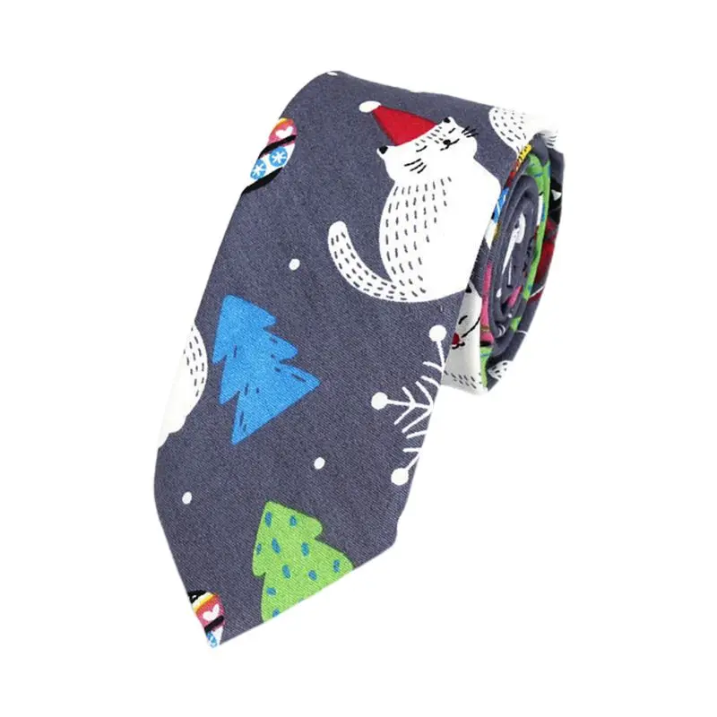 THINKTHENDO Unisex Christmas Cotton Necktie Cartoon Santa Snowflake Tree Printed Party Ties