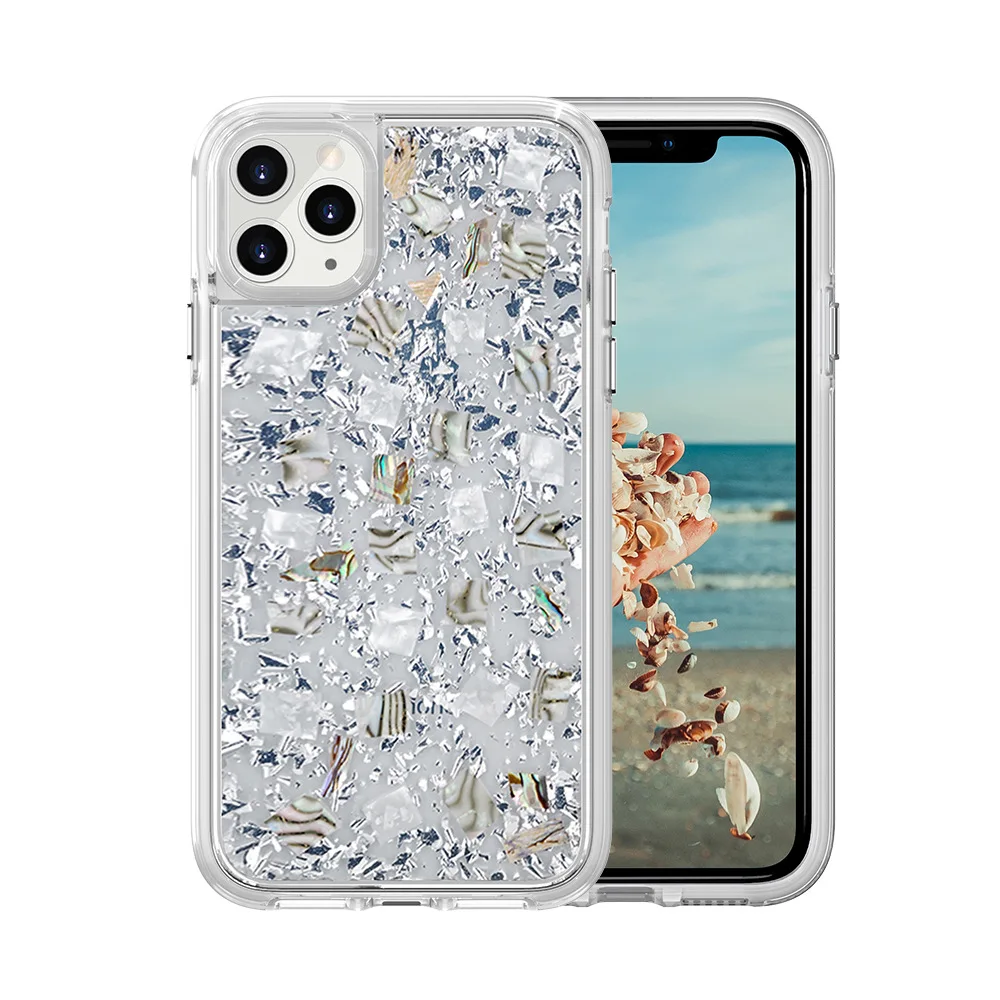 Silver Shell Чехол для iPhone 6, 6s, 7, 8 Plus, 10 X XS, XR, 11 Pro Max, блестящий золотой фольгой, со звездами, блестящими блестками, мягкий ТПУ чехол PH06 - Цвет: Silver Shell