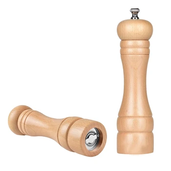 

Wooden Salt and Pepper Mills Made of Beech Wood, with Stainless Steel Grinder Core, 8 Inch, Fineness Adjustable,2 Pack