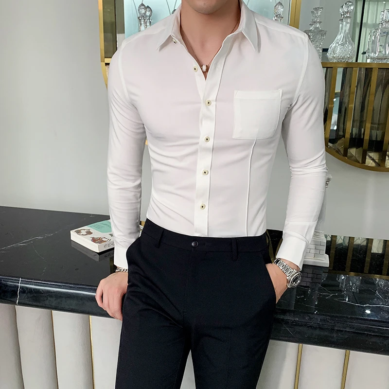Moda 2019 camisas de vestir para hombre las combinaciones Simple sólido negocio camisa de vestir Formal hombres ajustado ajuste blusa hombres ropa gran tamaño|Camisas informales| - AliExpress