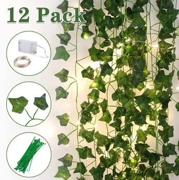 

100 LED String Light with12 Pack Artificial Ivy Leaf Plants Vine Hanging Garland for Wedding Home Garden Office Wall Decor