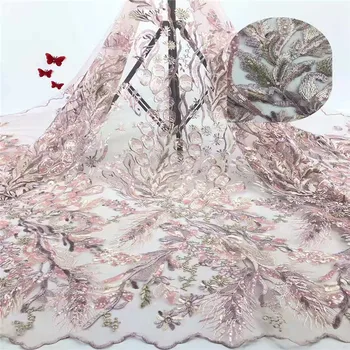 

Nigerian Pink Flowers Sequins Net Lace African Guipure Lace Fabric French Swiss Voile Laces 2019 Women Wedding Dress Fabric