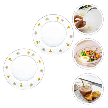 

2Pcs Glass Plate Salad Plate Dessert Food Serving Plate Transparent Fruit Plate