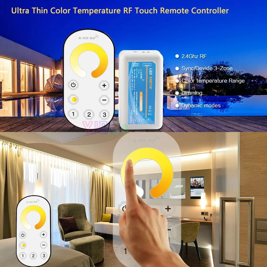 Ultra thin Touch switch 2.4G 3 Zone wirless Remote single Color/CT/ RGB/ RGBW LED Dimmer controller set for led strip light