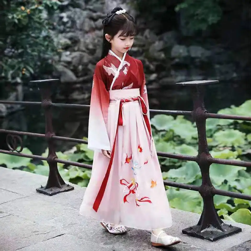 Милая Детская одежда Детские платья для маленьких девочек классическое китайское длинное платье Han fu детская одежда для девочек от От 4 до 11 лет до 13 лет - Цвет: 001