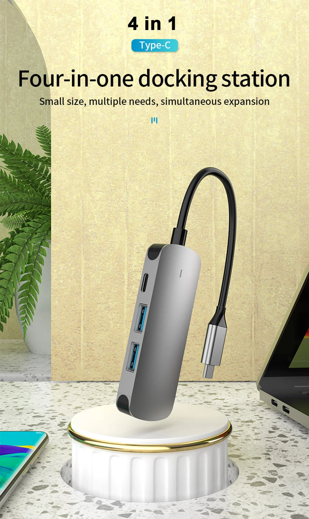 HDMI-4K docking station portátil adaptador com pd